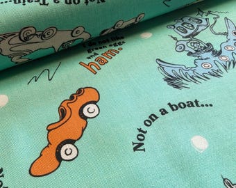 Dr Seuss Green Eggs and Ham Book Kids Cotton Fabric Dressmaking and Quilting