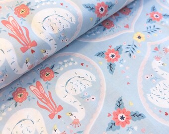 Bella Ballerina Swan Print Blue Cotton Fabric - Studio E - Quilting & Crafts