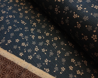 Japanischer Blau Brauner Kirschblüten Print Baumwollstoff, doppelseitig Slub Baumwolle (50cm)