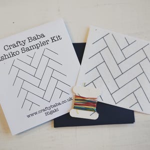 Japanese Sashiko Embroidery Starter Kit with Higaki Design for Beginners including Thread, Template and Fabric