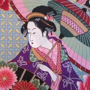 Geisha and Miyako on Traditional Japanese Print Fabric on Cotton Fabric per 50cm