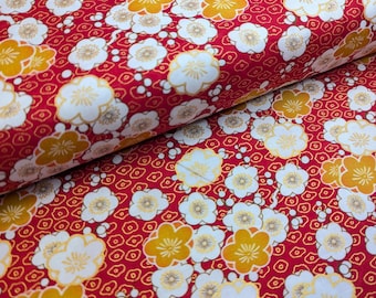 Roter Kirschblüten Japanischer Kimono Print Baumwollstoff V & A Collection pro 50 cm