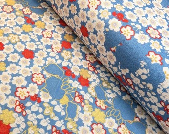 Blau Kirschblüten Japanischer Kimono Print Baumwollstoff V & A Collection pro 50 cm