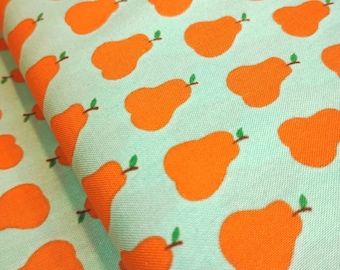 Green and Orange Pears Print Cotton Fabric From Japan Per 50cm