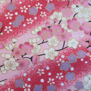 Pink Gold Cherry Blossom Sakura Japanese Floral Cotton Fabric 150cm wide Per 50cm JP6
