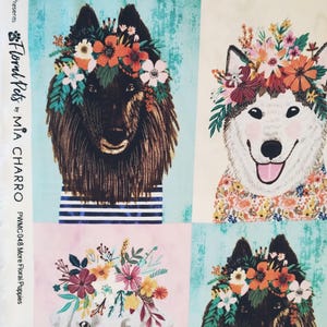 Tela de algodón para acolchado con diseño de cachorros florales de Mia Charro, 31,7 x 112,7 cm.