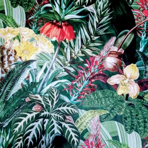 Samt Polster Vorhang Kissen Dicker Stoff Grün Tropische Blumen Pro 50cm V1