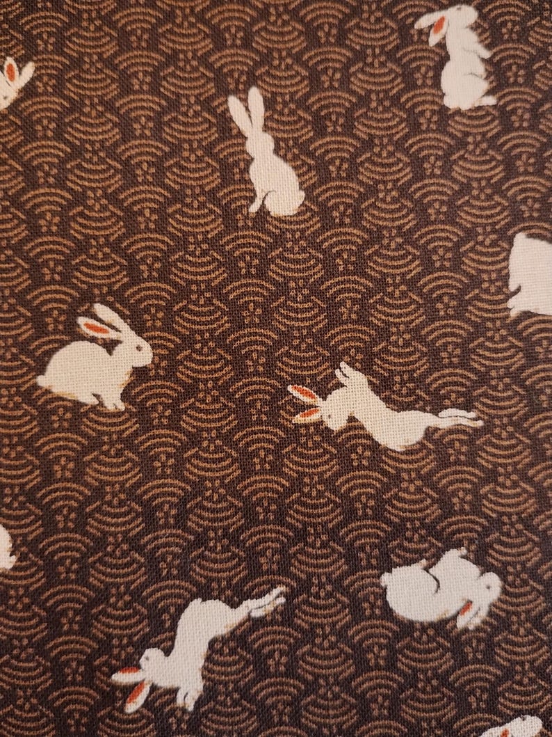 Authentic Japanese Kimono Textiles With Rabbits on Sienna Brown Cotton ...