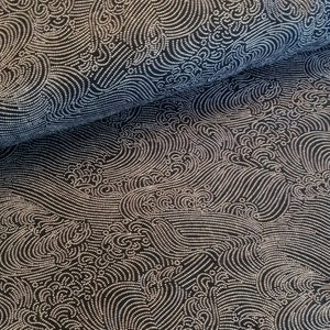 Traditional Japanese Dark Indigo Navy Waves Homespun Print Linen on Cotton Fabric per 50cm 88333D2-4