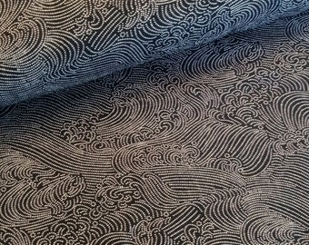 Japanese Indigo Cotton Fabric, Dark Waves Kasuri Print (per 50cm)