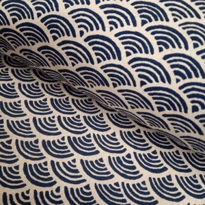 Cream Indigo Waves Japanese Kimono Print Cotton Fabric per 50cm 88220 1-3