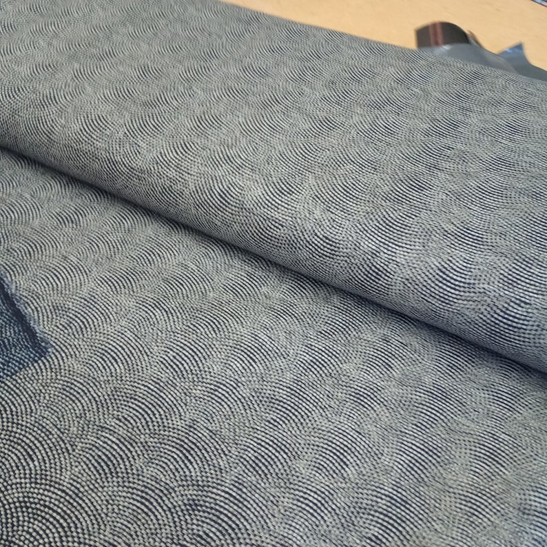 Indigo Navy Nara Homespun Japanese Dotted Waves Print Linen on Etsy UK