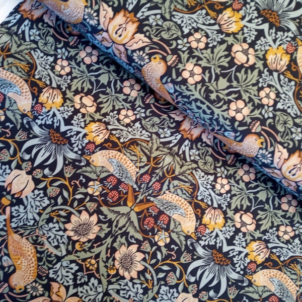 William Morris Strawberry Thief Victoria and Albert Museum Licenced Quilters Weight Cotton Fabric, Per 50cm