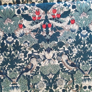 William Morris Strawberry Thief on a China Blue Colour Poplin Cotton for Dressmaking and Quilting