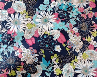 Navy Floral Cotton Lawn Fabric, Dressmaking Material (per 50cm)