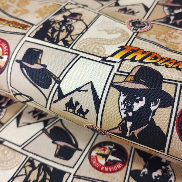 Indiana Jones Film Raiders of The Lost Ark Licensed Cotton Fabric Taupe Per 50cm