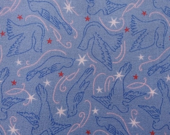 Liberty of London Christmas Fabric Merry and Bright Collection DOVE STAR in BLUE Cotton-Per 50cm