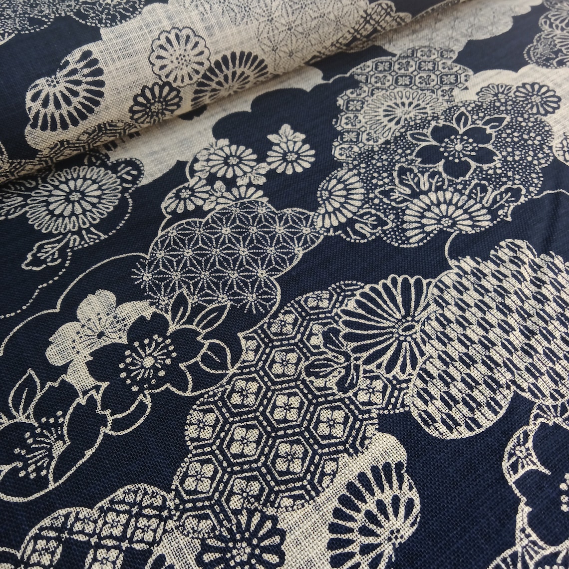 Indigo Cream Kasuri Traditional Japanese Print Fabric on | Etsy