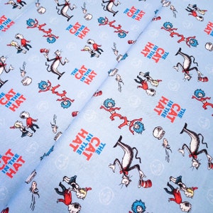 Seuss Die Katze im Hutbuch Blaue Baumwolle Stoff nähen und quilten S5