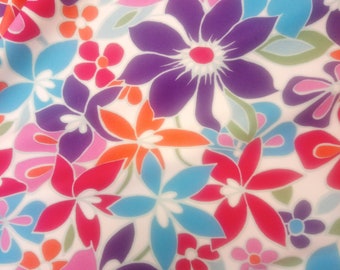 White and Pink Floral Elastane Swimwear Fabric for Activewear, Bikinis and Costumes, Per 50cm