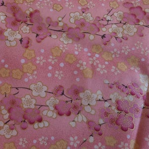 Pale Pink Gold Cherry Blossom Sakura Japanese Floral Cotton Fabric 150cm wide Per 50cm JP7
