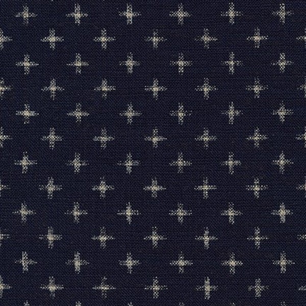 Indigo Nara Homespun Japanese Crosses Traditional Print Linen on Cotton Fabric per 50cm 88223-23