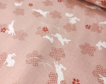 Traditional Imported Japanese Pink Cotton Fabric with a Pink Rabbits, Per 50cm