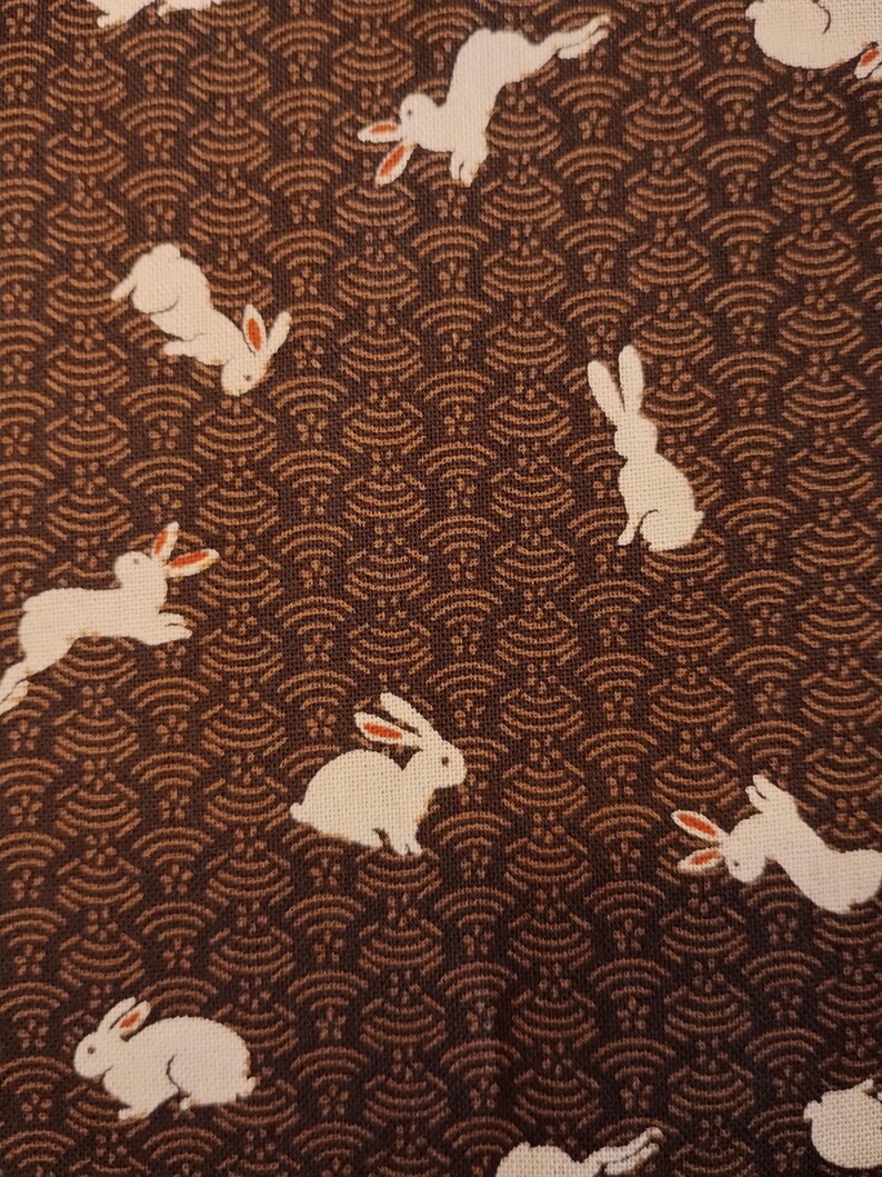 Authentic Japanese Kimono Textiles With Rabbits on Sienna Brown Cotton ...