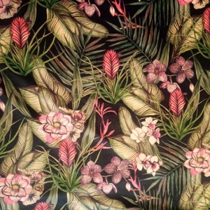Velvet Upholstery Curtain Cushion Thick Fabric Tropical Flowers Per 50cm V4