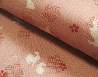 Traditionele Japanse kimono roze katoenen stof met roze konijnen, per 50 cm 88218 2-1