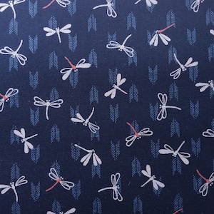 Navy Indigo Dye Mini Dragonflies Japanese Print Fabric on Cotton Fabric per 50cm