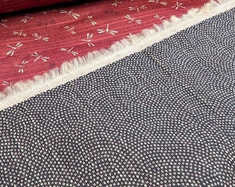 Japanese Red Reversible Dragonfly Print Cotton Fabric, Double Sided Slub Cotton (per 50cm)