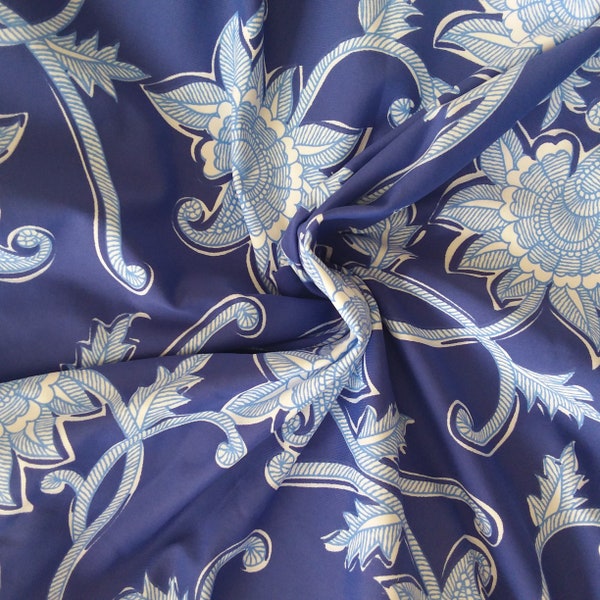 Lilac Blue Floral Elastane Swimwear Fabric for Activewear, Bikinis and Costumes, Per 50cm