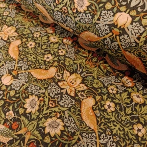 William Morris Thameside MINI Strawberry Thief in marinegroen, quiltgewicht katoenen stof, per 50 cm