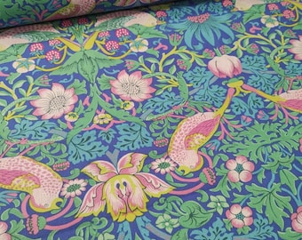 Tela de algodón William Morris Strawberry Thief, patchwork Kaffe Fassett, azul (por 50 cm)