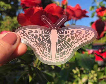 Pink Simple Butterfly | Clear Die Cut Vinyl Sticker, Waterproof