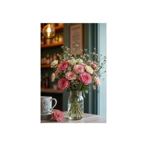 Bunte Blumen im Einmachglas, Fine Art Poster, ruhiges und entspannendes Bild