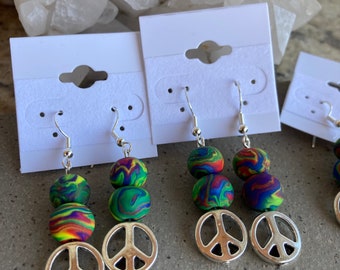 Tie dye rainbow peace sign earrings