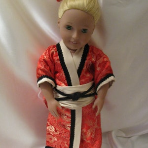 18" Doll Robe. Fits American Girl Doll.  18" dolls as well.  Japanese robe.  obi.  Fancy robe.  Doll Costume.  18" Doll Clothes.