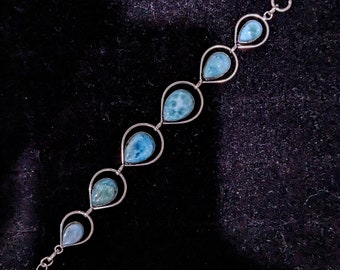 INCREDIBLE Robins Egg Blue Dominican Larimar Set in Handmade Sterling Silver Bracelet  Adjustable 7"-8"