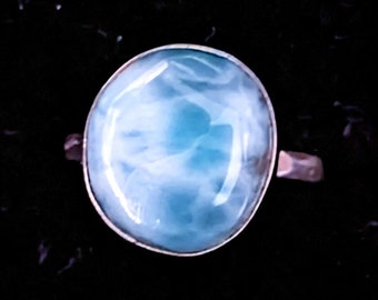 GORGEOUS Top Grade Dominican Larimar/Sterling Silver Handmade Ring U.S. Size 5.75