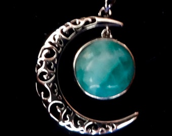 Gorgeous "Blue Moon" Genuine Larimar Pendant Handmade Sterling Silver Setting w/10mm Stone 1 1/8" Incl Bail