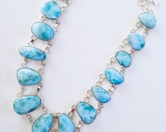 Fast and Free Shipping Stunning & Rare Volcanic Blue Dominican Larimar/Sterling Silver 18.5" Necklace