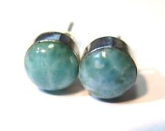Gorgeous 9mm Round Larimar Stud Earrings  High grade Stones Sterling Silver Settings Free U.S. Shipping