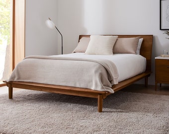 Solid Wood Bed, wooden bed frame, solid wood, walnut, low bed, low bed, platform bed, platform bed with headboard