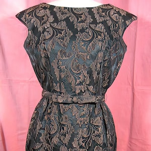 1950s Brown Damask Wiggle Dress