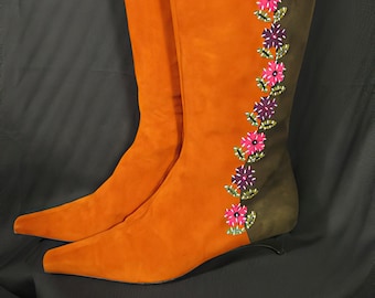 Moschino Boots Suede Leather Applique Boho