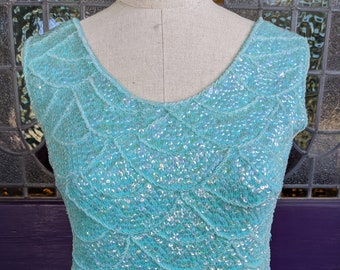 60s Sweater Shell Beaded Turquoise