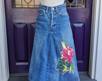 Jaren 70 Levi 501 Jeans Rok Barkcloth Applique