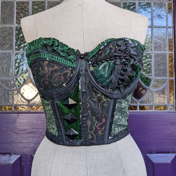 80s Bustier Corset Embellished Black Lace